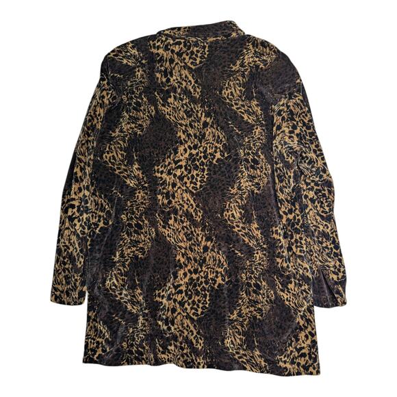 Vtg 1990s Jason Maxwell Brown Tan Leopard Print Velvet Button Up Shirt XL - Picture 2 of 4